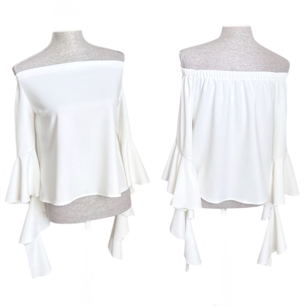 ASOS John Zack Off Shoulder Ruffle Sleeve Top White Size 8 NWT